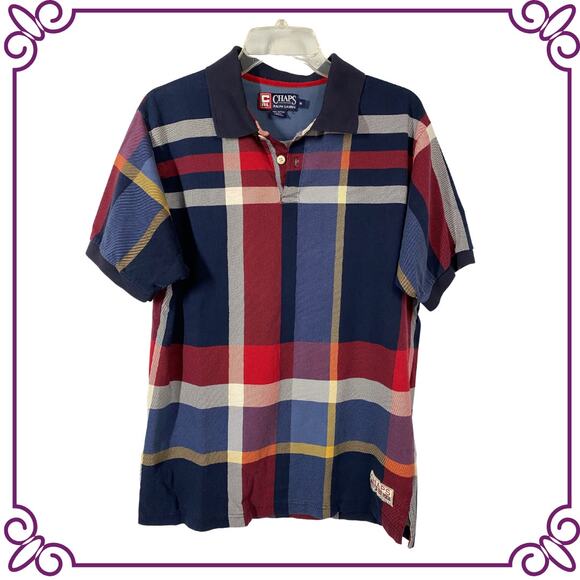 Chaps Ralph Lauren Vintage 1990s Plaid Polo Shirt Medium - Picture 1 of 8